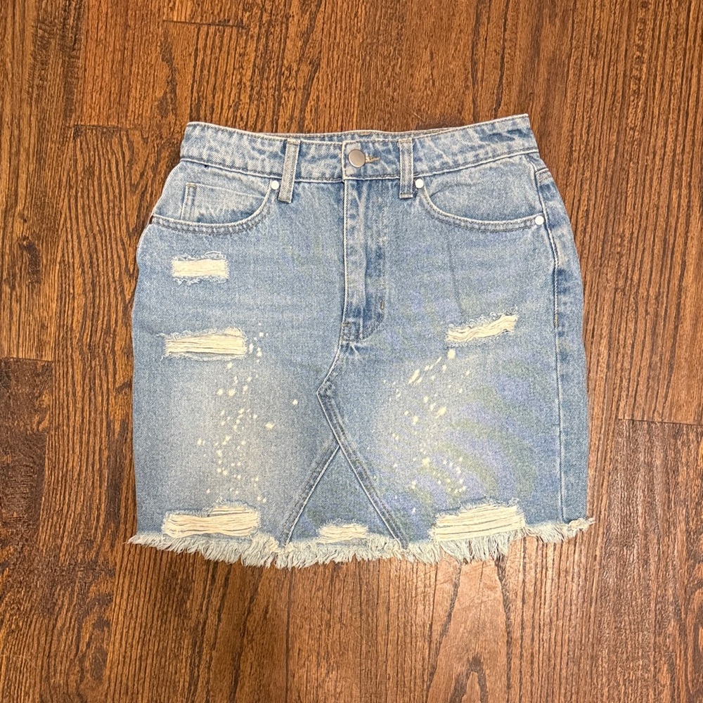 BP Light Blue Distressed Mini Skirt